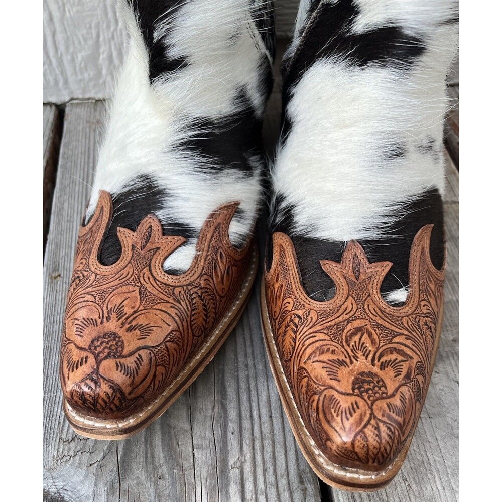 Myra Frisco Blossom Women's 9 Western Hand Tooled Leather Booties Ankle Boots - Picture 6 of 15